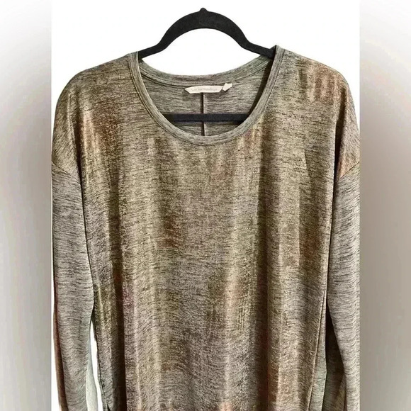 Soft Surroundings High Low Tan Royale Long Sleeve Tee Metallic Tunic - Picture 3 of 8